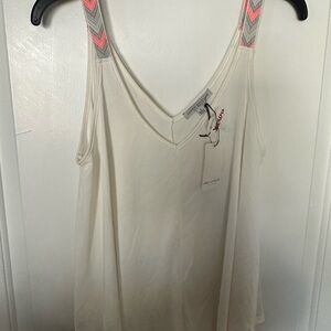 Green Envelope Cream V-Neck Camisole with Patterned Straps
